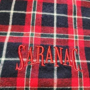 Saranac Beer Embroidered Vintage Style Flannel Button Down Shirt Mens Size 2XL